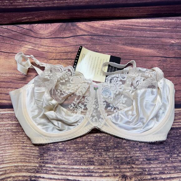 VTG NWT Chantilly Maidenform 38D Bra Underwire Floral Lace Beige Rose Non-padded - Picture 1 of 10